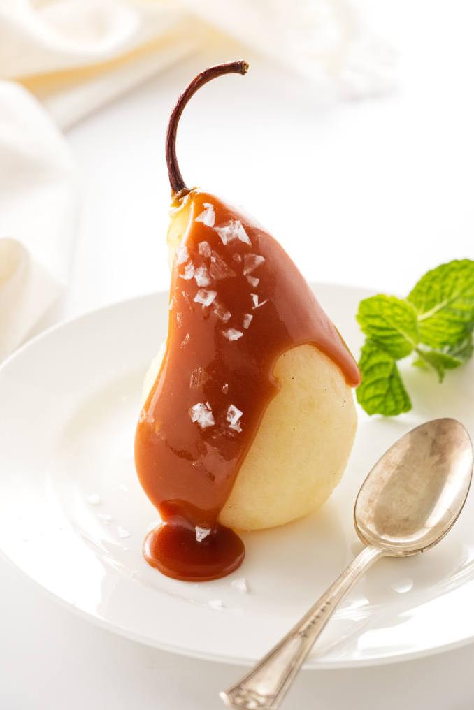  Sweet pears poached to perfection in a white wine reduction