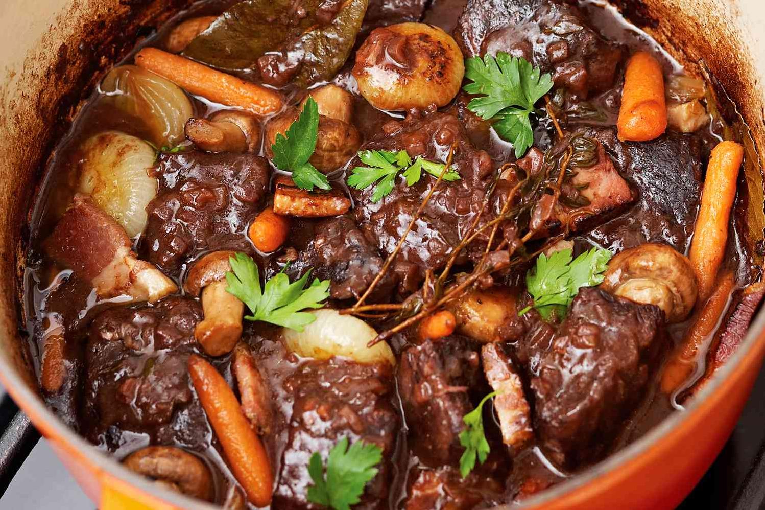  Tender beef infused with the rich, bold flavor of red wine!