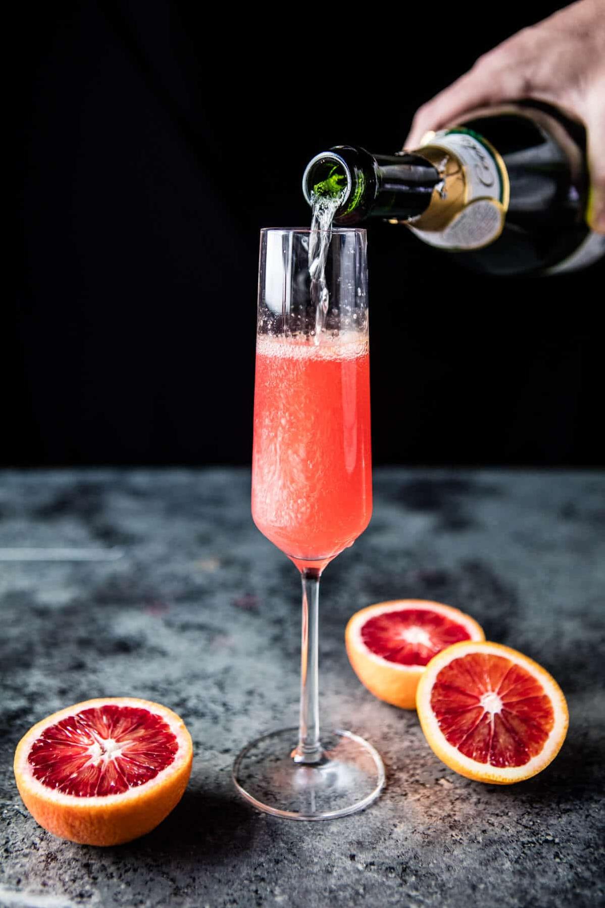  The bubbly texture of the champagne compliments the sweetness of the blood orange juice.