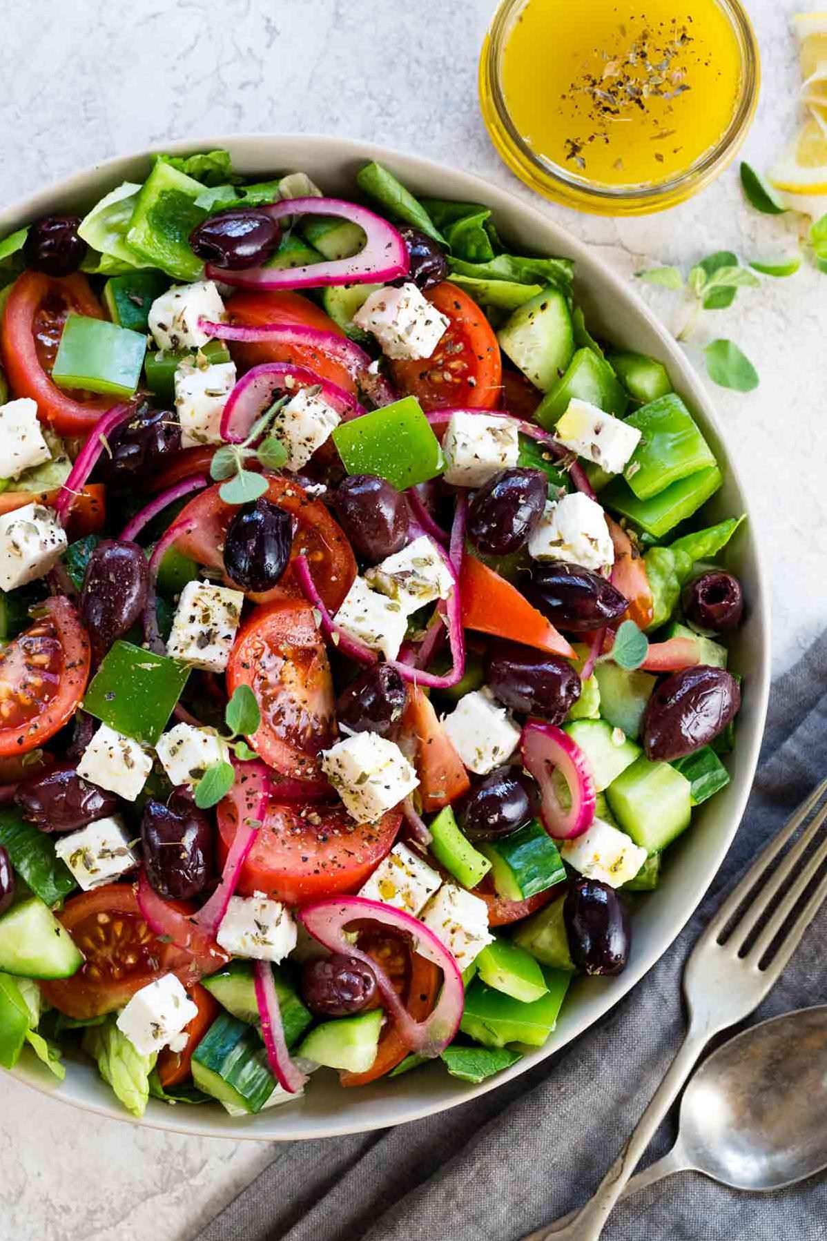  The combination of feta cheese and kalamata olives adds a tangy burst of flavor to this salad.