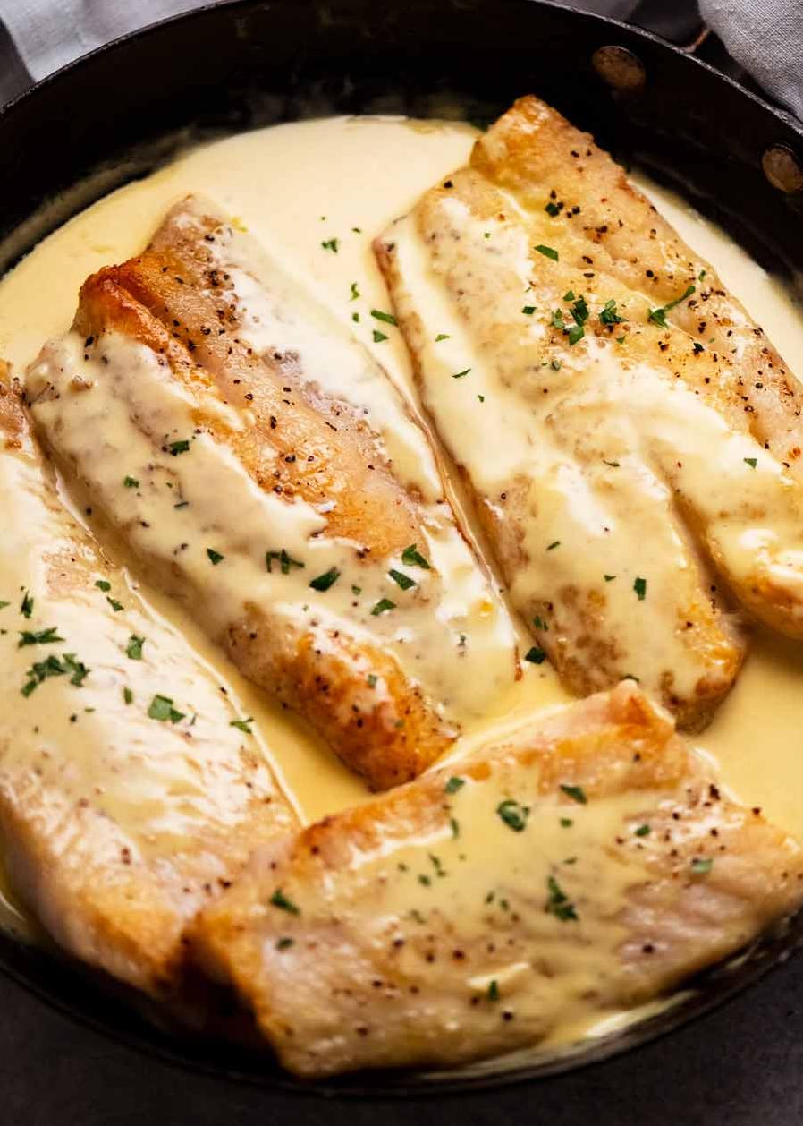  The delicate flavor of white bass elevated by the rich wine butter sauce