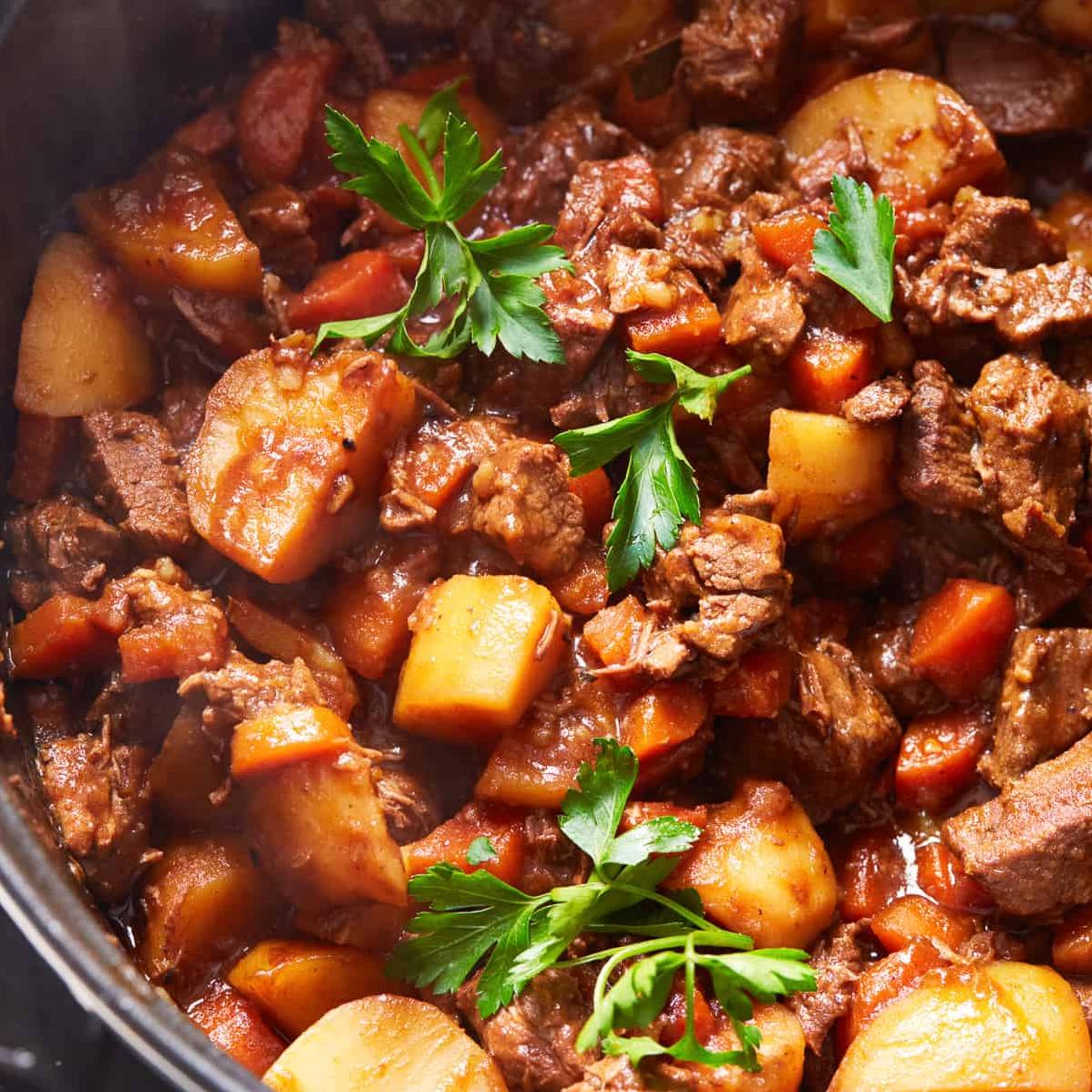 The heart of the dish is the tender beef, slow-cooked in a red wine brew from scratch.