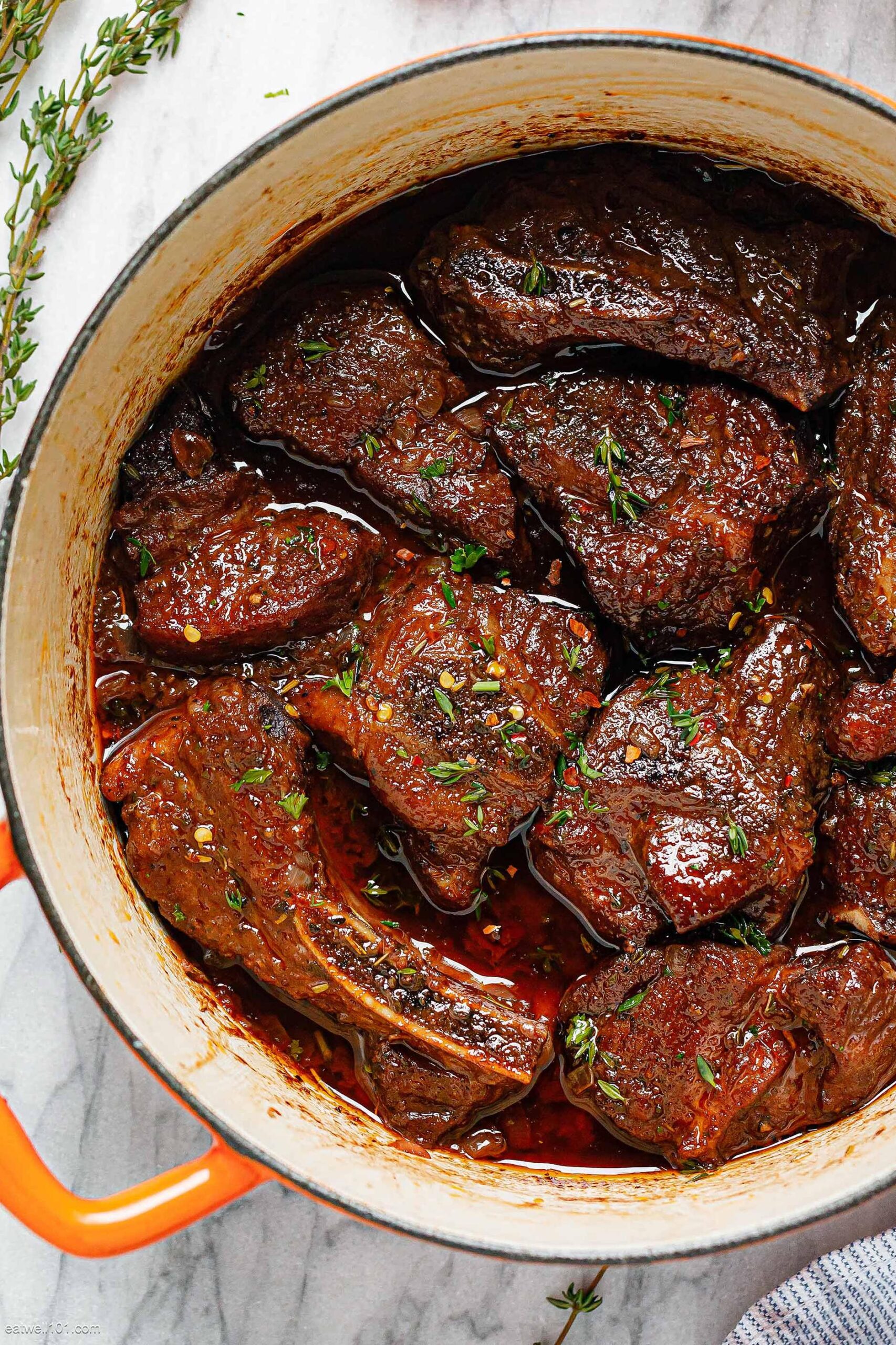  The juicy pork becomes infused with the flavors of thyme and bay leaf