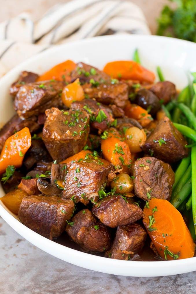  The meltingly tender beef soak in the bold flavors of merlot and herbs.