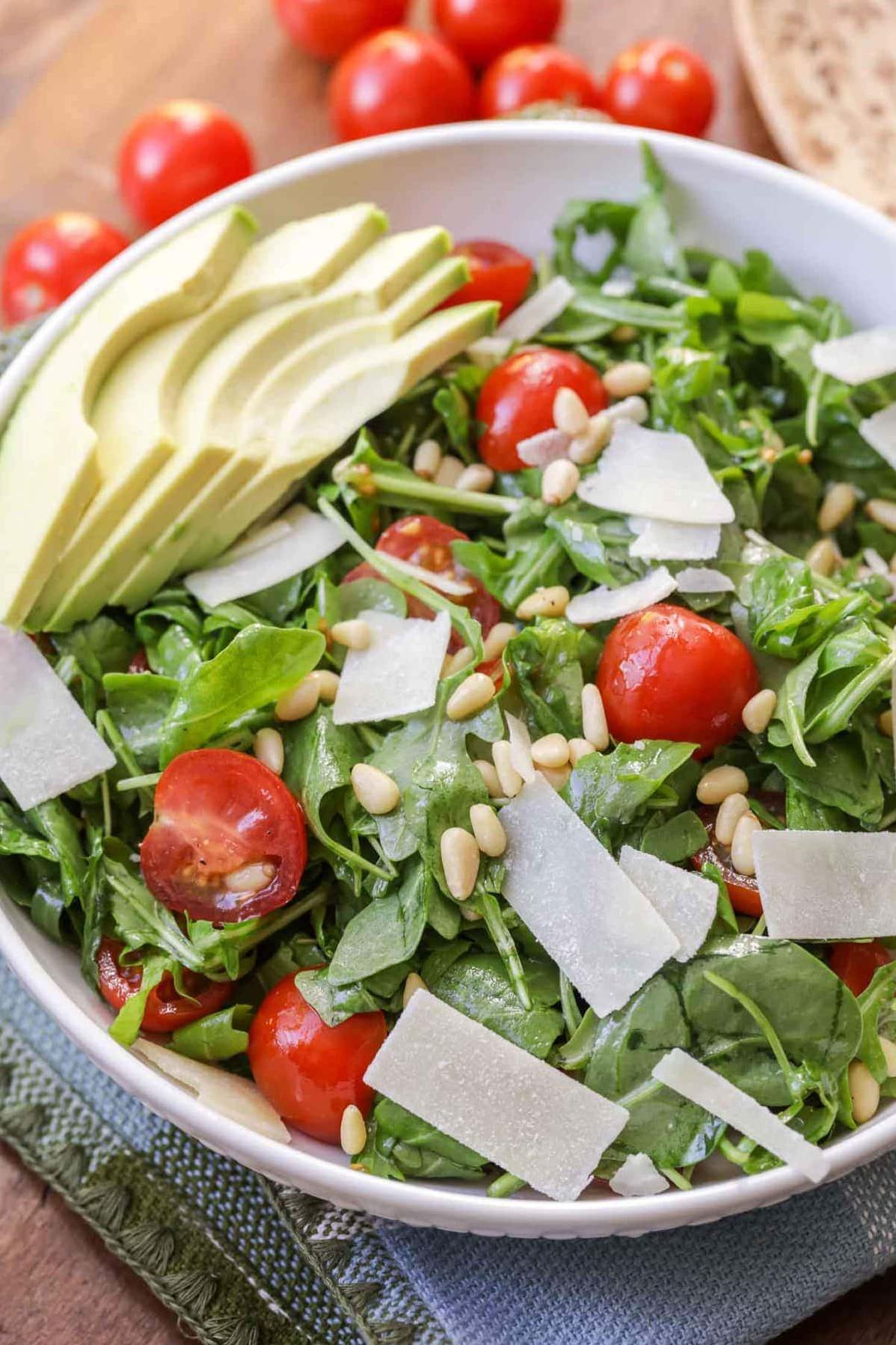  This arugula salad with wine and cheese dressing is perfect for a hot summer day.