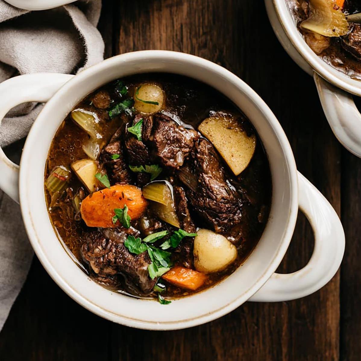  This beef soup with red wine is a one-pot wonder that's easy to make and full of nourishing ingredients.
