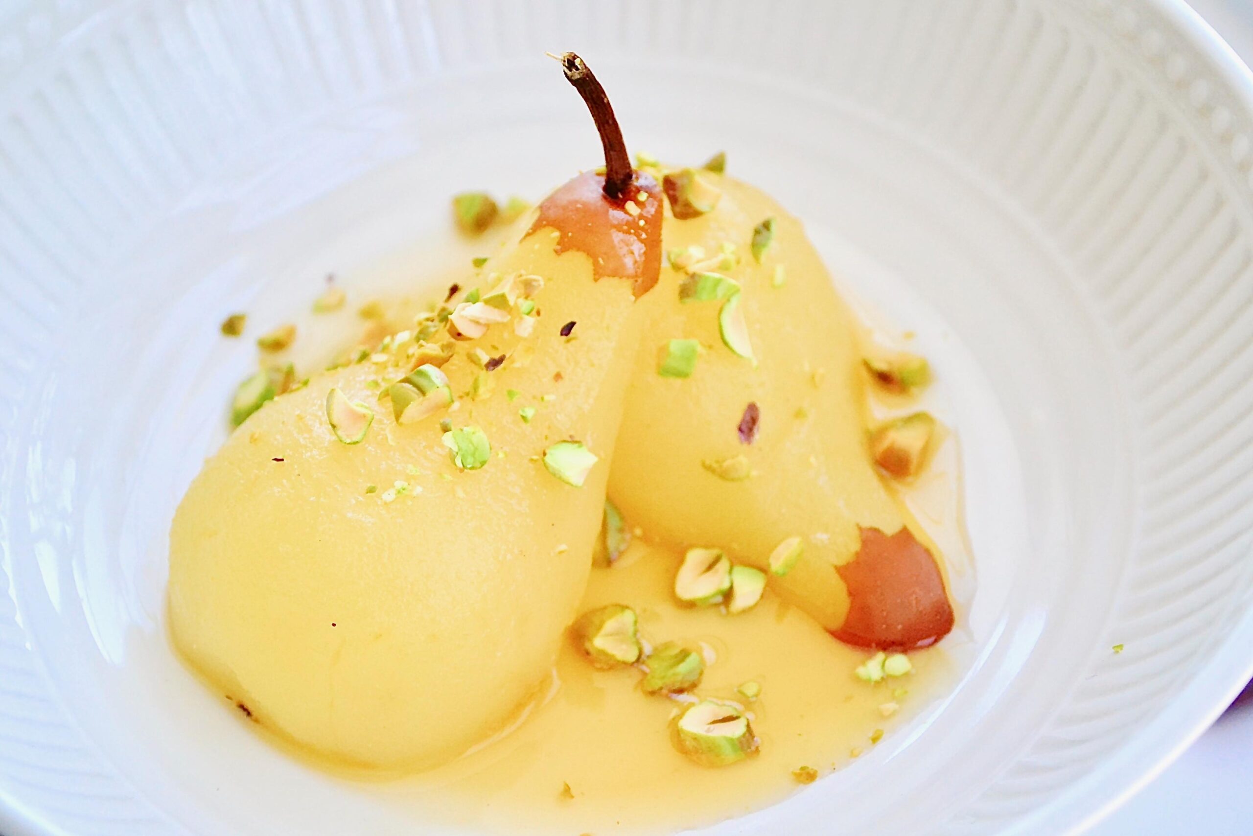  This recipe is a luxurious twist on the classic poached pear dessert.