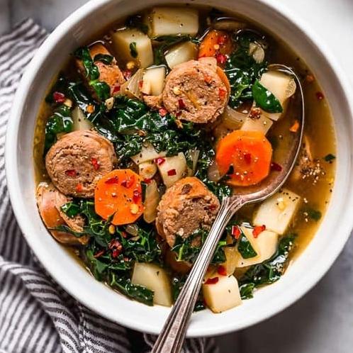  Warm up with a hearty bowl of kale and potato soup with turkey sausage.